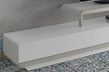 3042 - White Wooden Tv Stand With Chromed Steel Base and Chromed Steel Base