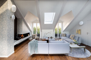 Attic above the rooftops of Turin